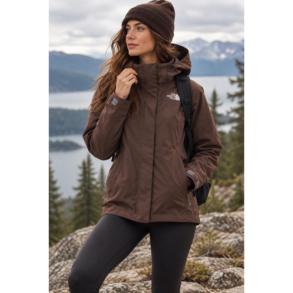 The North Face HyVent Brown Waterproof Hooded Shell Jacket Womens M Y2K Gorpcore
